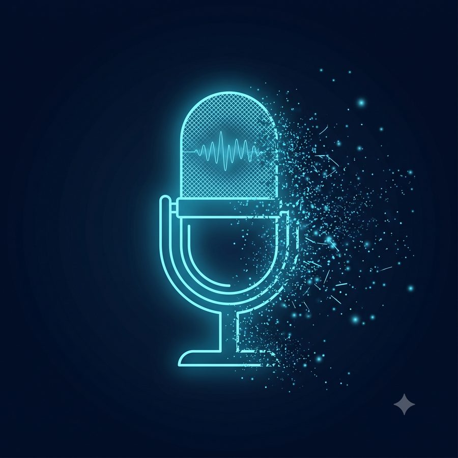 A microphone icon dissolving into particles, representing lost conversational insight