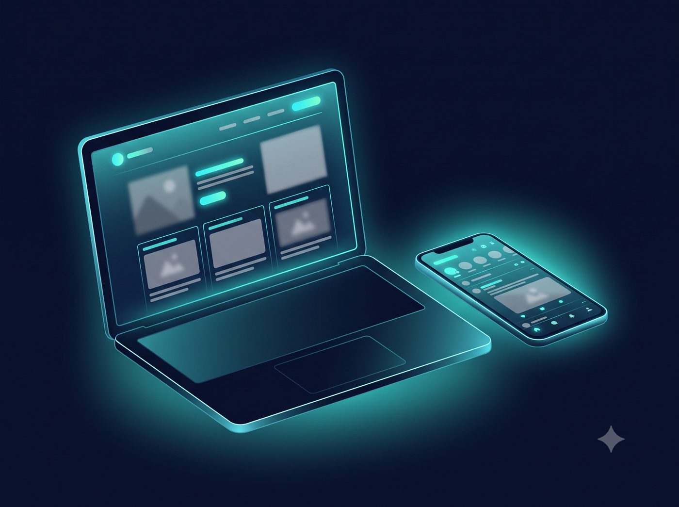 Laptop and phone displaying published website and social content